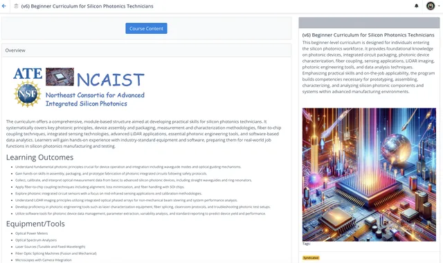 Building a Silicon Photonics Vocational Training Program with Turbine Course Builder