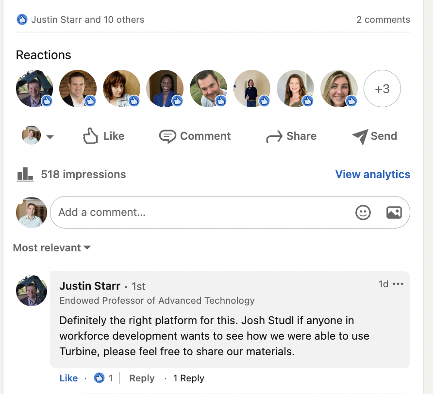 Comments from Starr CTE leaders praising Turbine LMS support